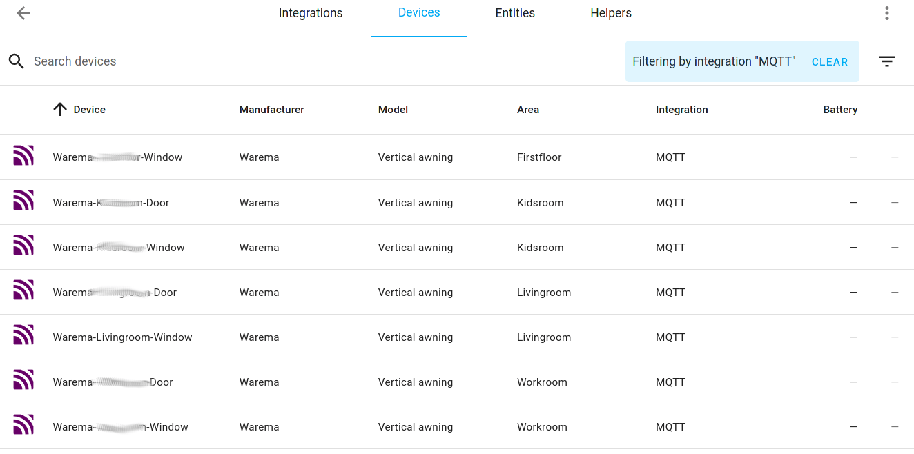 MQTT device list