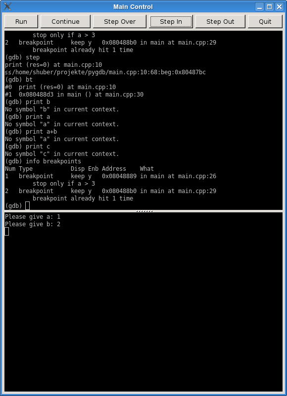 pygdb: main window